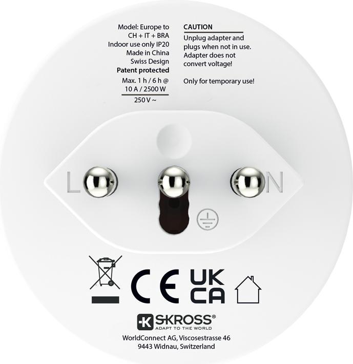 Actual product image Skross Europe to Switzerland + Italy+ Brazil