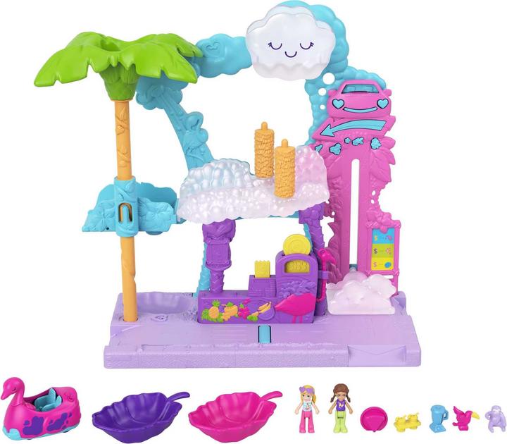 Actual product image Polly Pocket Pollyville flamingo fun car wash, 2 small dolls, for children 4 years and older