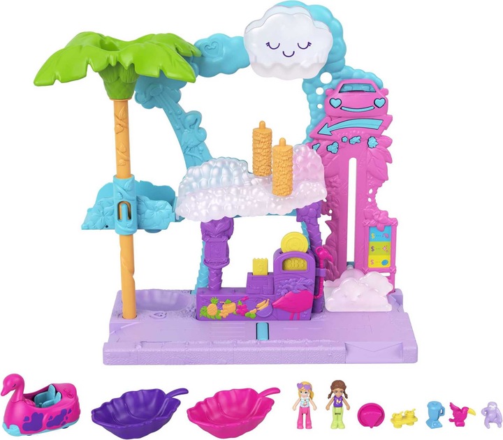 Produktbild Polly Pocket Pollyville Flamingo-Spass Autowaschanlage, 2 kleine Puppen, für Kinder ab 4 Jahren