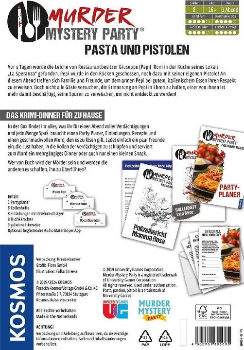 Produktbild Kosmos Murder Mystery Party - Pasta & Pistolen (Deutsch)