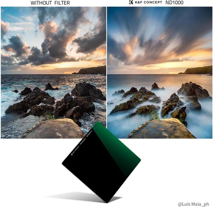 Actual product image K&F Concept Concept Filterkit Square: Houder ND1000 GND8 Soft (Graduated neutral density filter, Neutral density filter, 100 mm)