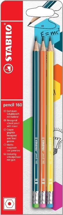 Immagine prodotto STABILO Matita con gomma - Matita 160 nei colori petrolio, arancione, giallo - confezione da 3 - (2.20 mm, HB, 3 x)