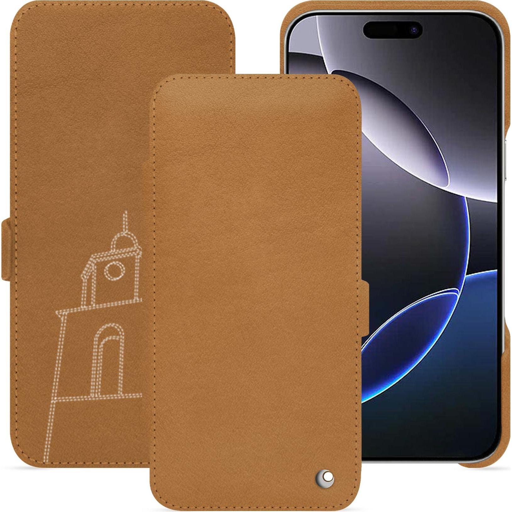 Noreve Lederschutzhülle horizontal (Apple iPhone 16 Pro Max), Smartphone Hülle, Braun
