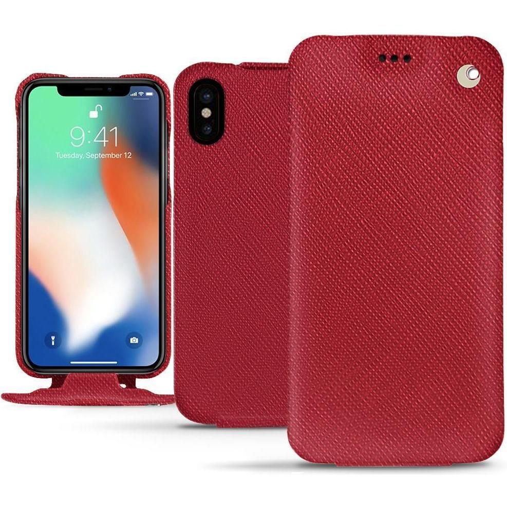 Noreve Lederschutzhülle vertikal (Apple iPhone XS Max), Smartphone Hülle, Rot