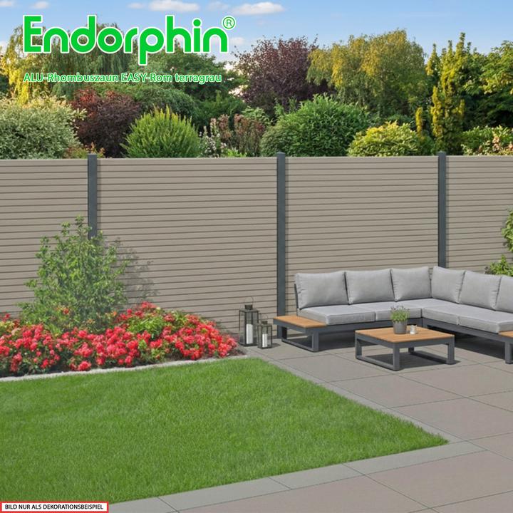 Produktbild Endorphin EASY-ROM DIY ALU-Rhombuszaun in terragrau 5 Element 180x180cm 6 anthrazit Pfosten 7x7x235 cm