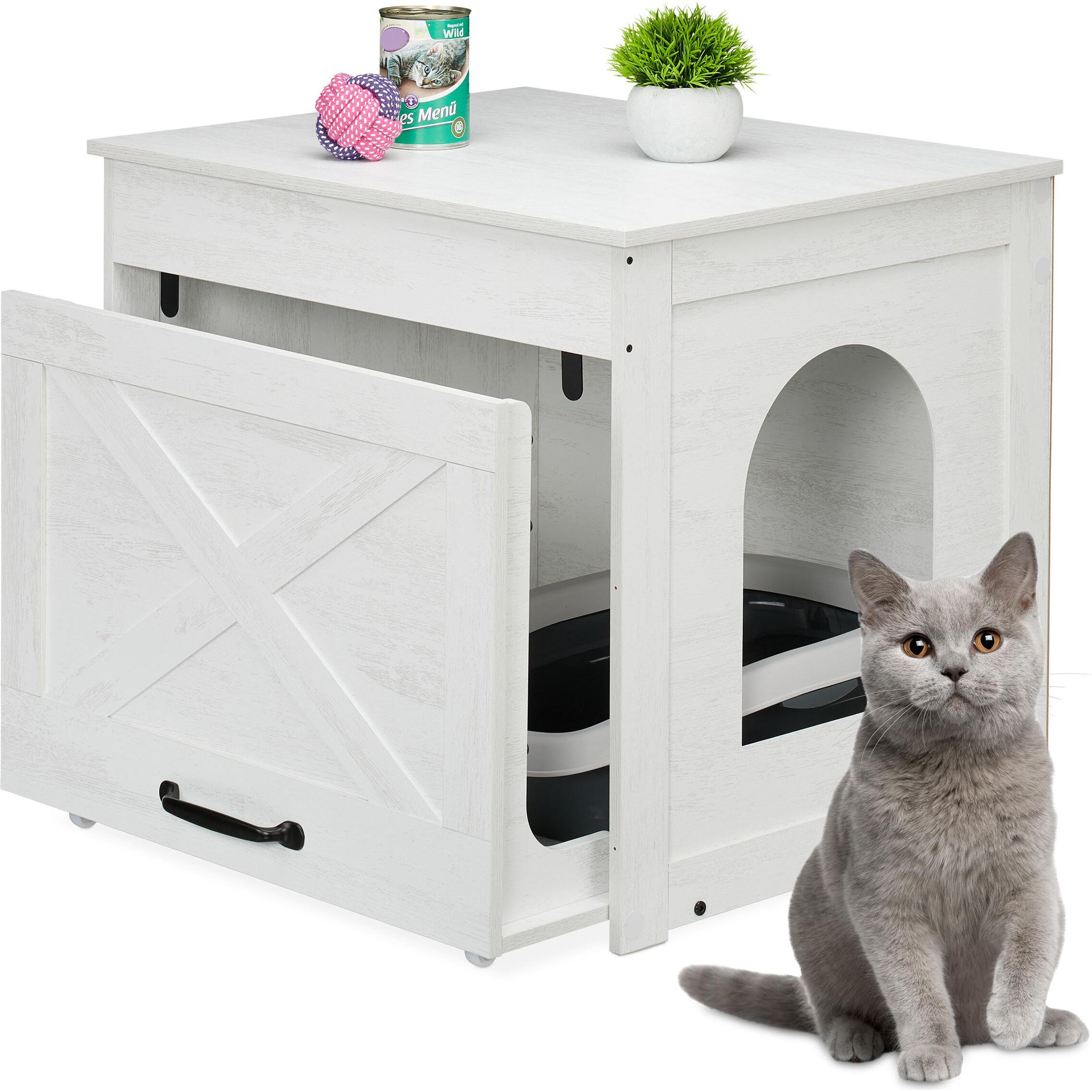 Comparer les prix de Relaxdays Armoire pour litière pour chat cache-litière tiroir coulissant H x L x P : 535 x 60 x 515 cm blanc/gris