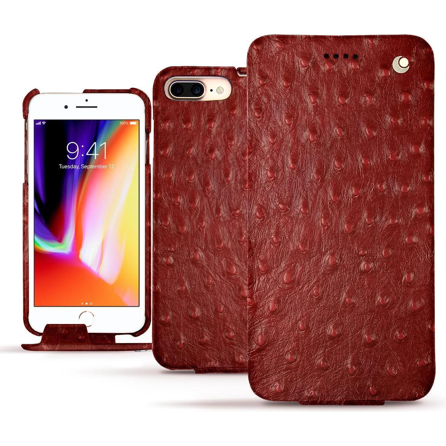 Noreve Lederschutzhülle vertikal (Apple iPhone 8 Plus), Smartphone Hülle, Rot