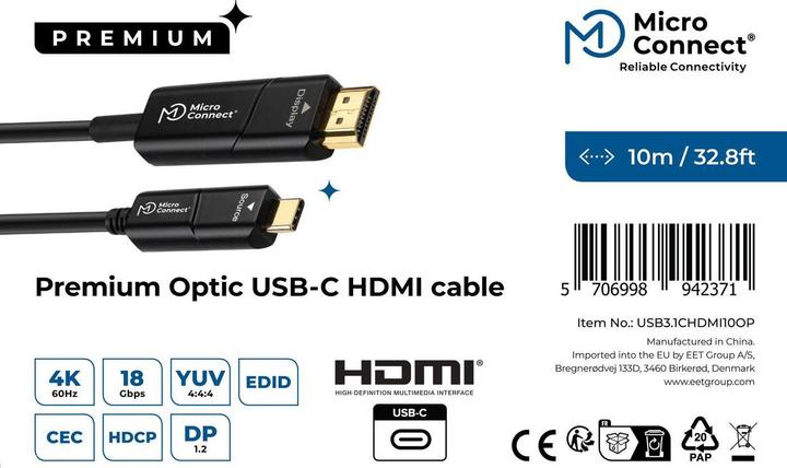 Actual product image MicroConnect USB3.1CHDMI10OP Video Cable Adapter 10 m USB Type-C HDMI Black (10 m, HDMI, 2.0)