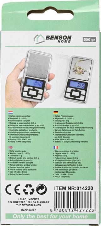 Actual product image Benson Digital precision scales up to 500 g, graduation 0.1 g