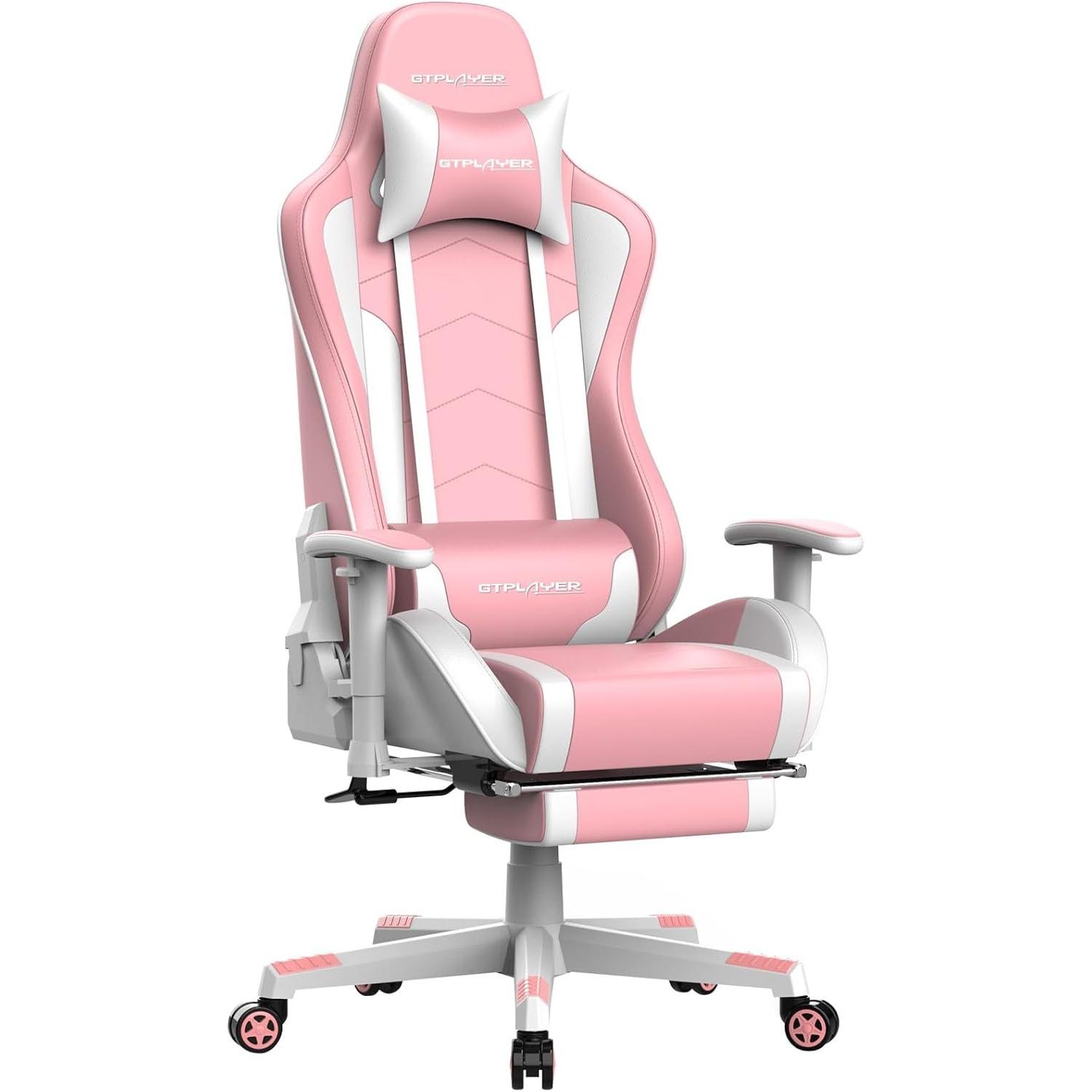 Gtplayer Sedia gaming con altoparlanti Bluetooth, poggiapiedi e regolazione ergonomica, Sedia gaming, Pink