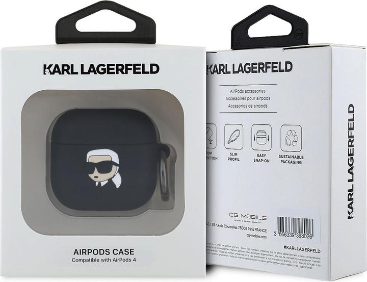 Actual product image Karl Lagerfeld KLA4RUNIKK AirPods 4 cover black/black Silicone Karl Head 3D (Headphone sleeve)