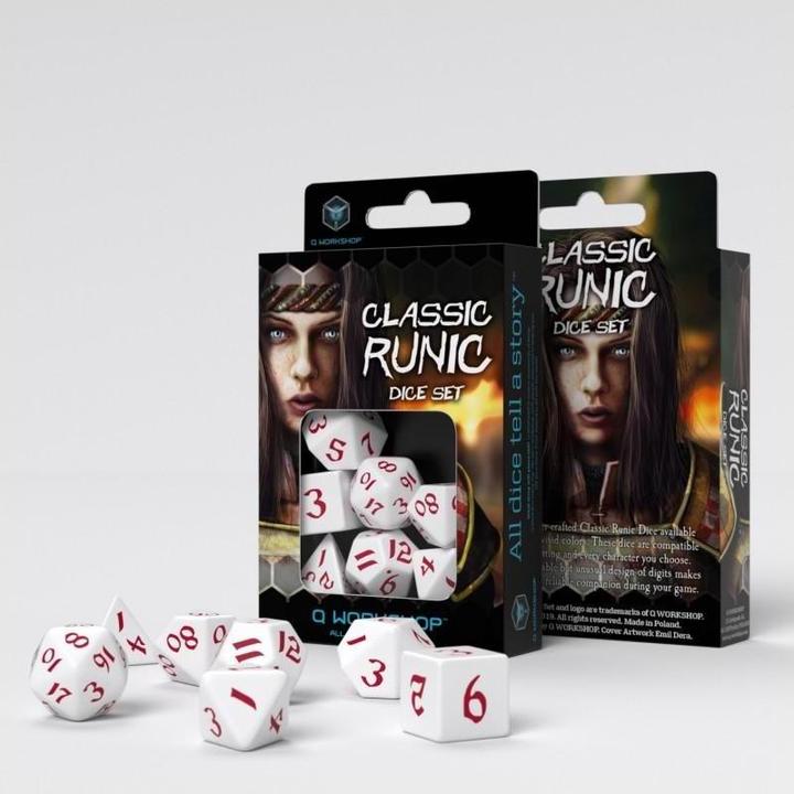 Actual product image Q Workshop SCLR26 - Classic Runic white & red Dice Set (7 pieces)
