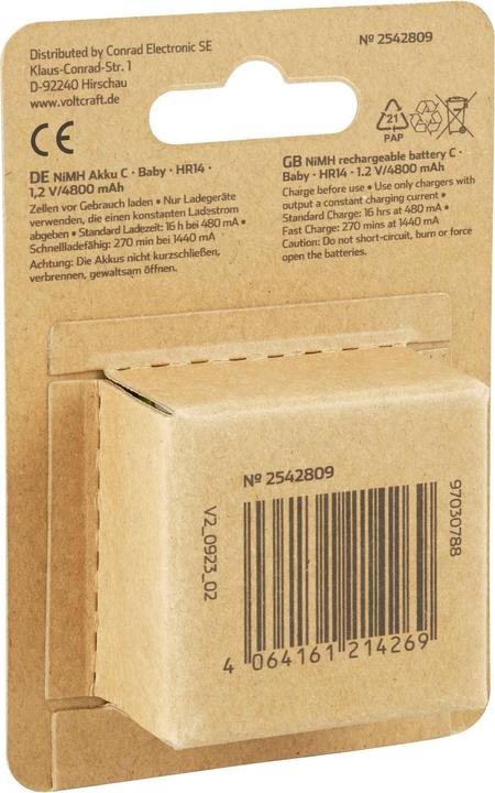 Produktbild Voltcraft Endurance Baby (C)-Akku NiMH 4800 mAh 1.2 V 2 St. (2 Stk., 4800 mAh)