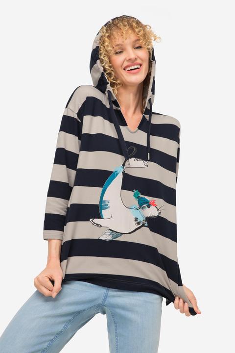 Produktbild Laurasøn Hoodie, Ringel, Robben-Print, Kapuze, 3/4-Ärmel, OEKO-TEX (M)