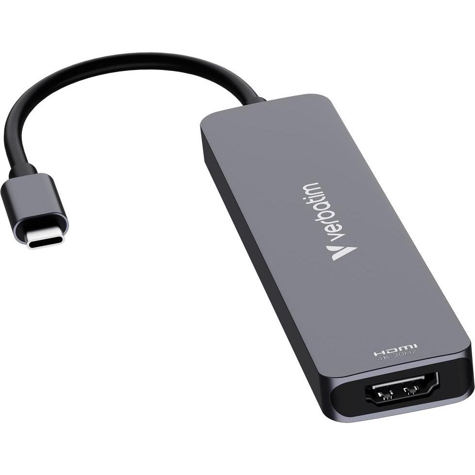 Verbatim Hub USB-C Multiport 7port (USB-C, 7 Ports), Dockingstation + USB Hub, Grau