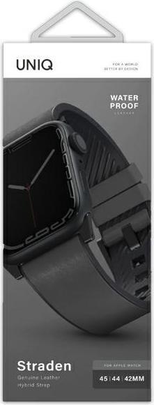 Produktbild Uniq Apple 4/5/6/7/8/SE/ULTRA Smartwatch-Armband, Schwarz, 42/44/45 mm (42 mm, 44 mm, 45 mm, Eco-leather, Silicone)