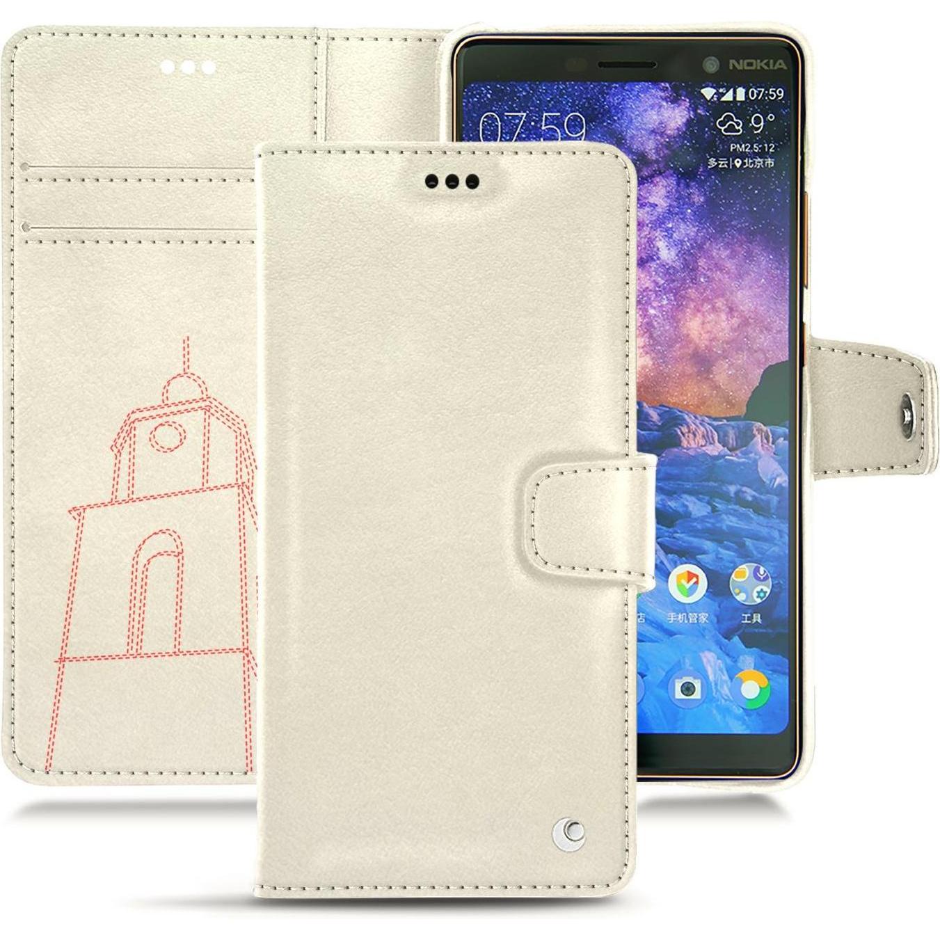 Noreve Lederschutzhülle Wallet (Apple iPhone 7 Plus), Smartphone Hülle, Weiss