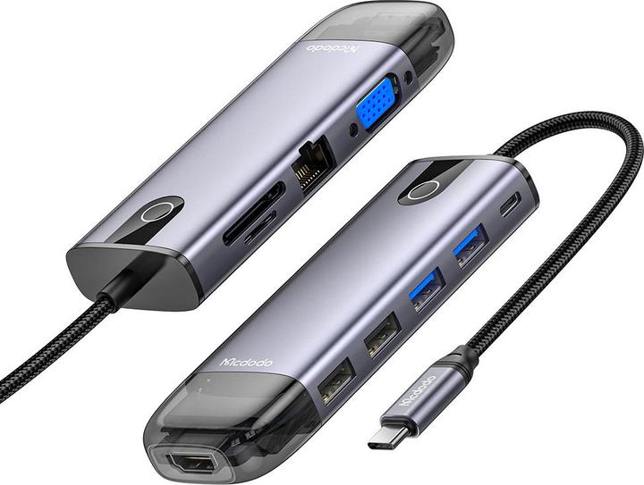 Mcdodo HU-7420 10-in-1 USB-C hub (USB-C, HDMI, VGA, USB3.0*2, USB3.0*2, SD, TF) (USB-C, 10 ports)