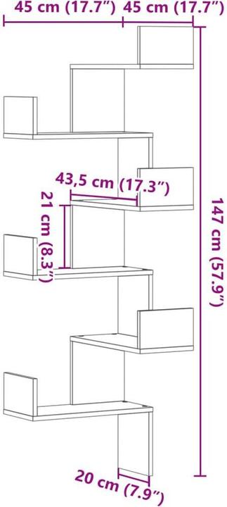 Immagine prodotto vidaXL Wand-Eckregal (45 x 45 x 147 cm)