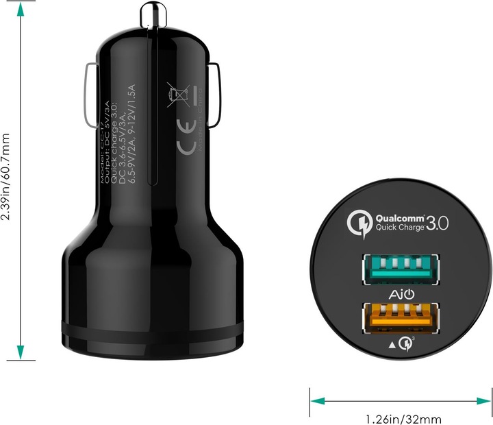 Actual product image Aukey CC-T7 Quick Charge 3.0 33W