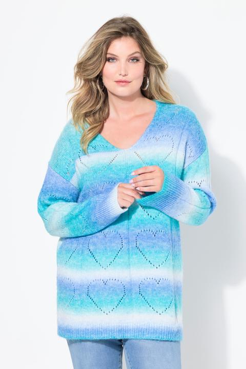 Produktbild Miamoda Pullover, Farbverlauf, Herz-Ajourmuster, V-Ausschnitt, Langarm (44)