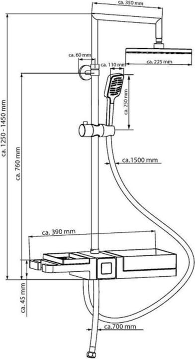 Produktbild Schütte Regendusche Bad BLUEPERL Überkopfbrause-Set Chrom Schwarz Ablage Duschsystem Regenbrause 60566