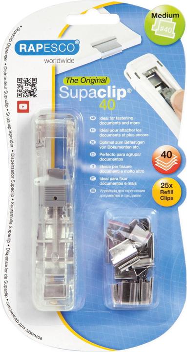 Rapesco Supaclip 40 - Transparant - 1 stuk(s) - 40 vellen - Roestvrij staal - 105 mm - 205 m (1 x)