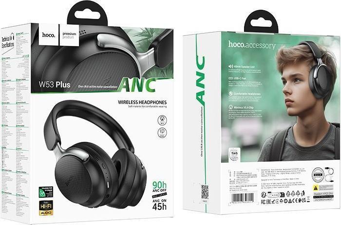 Immagine prodotto Hoco Wireless headphones wireless headphones bluetooth ANC W53 Plus black (ANC, 90 h, Senza fili)