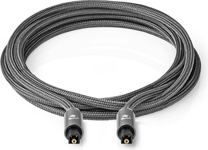 Produktbild Nedis Optical audio cable TosLink Male, 5m, round, braided - Gray With Metal (5 m, TOSLINK)