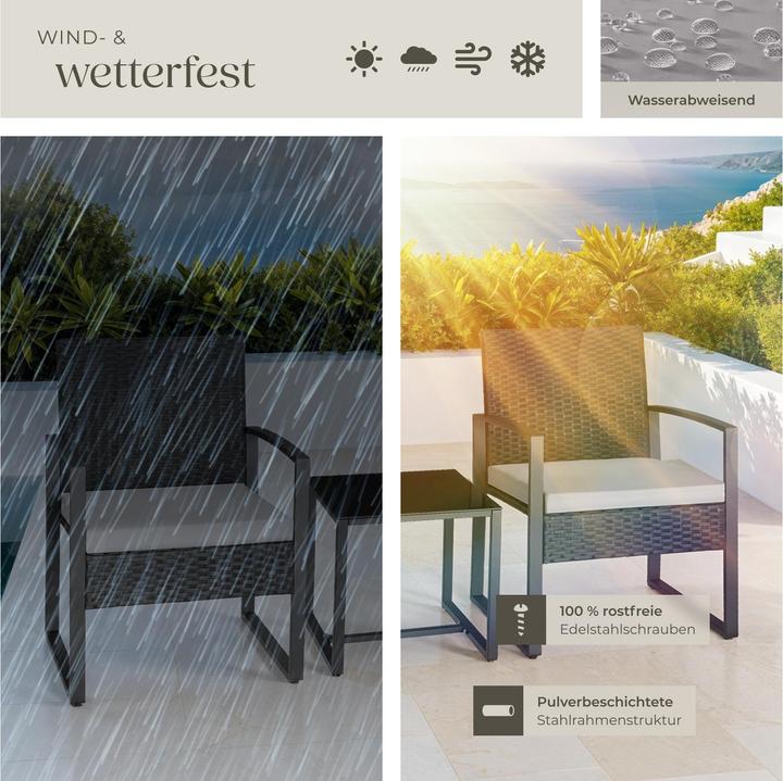 Image du produit tectake Ensemble de salon de jardin en rotin Granada avec table pour 2 personnes Noir