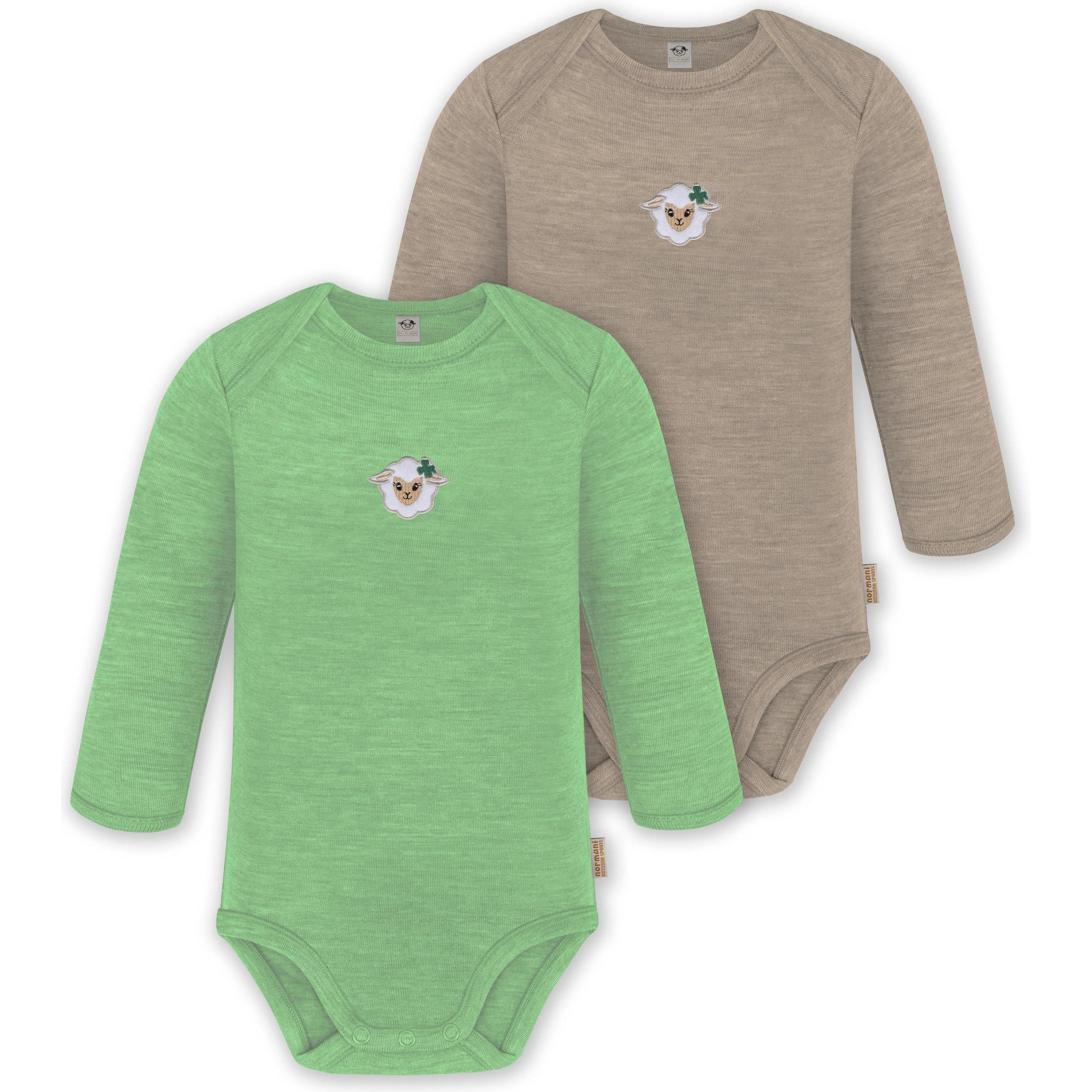 Normani, Herren, Body, 2er Pack Baby Merino Body Langarm „Auckland" - 9373, Grün, (68)