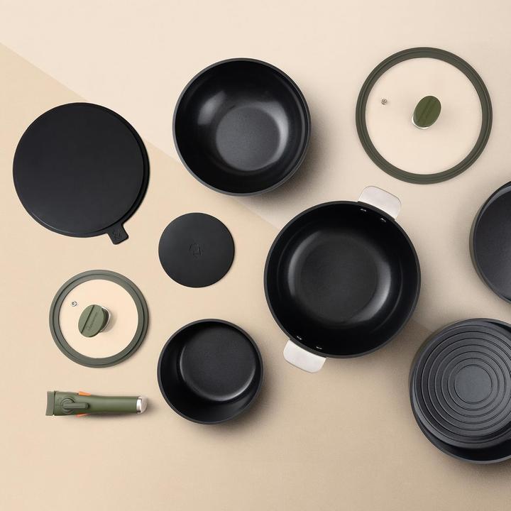 Produktbild MasterPRO Stapelbares 10-teiliges Kochset mit abnehmbarem Griff, keramischer Beschichtung und Thermo-Control (Bratpfanne, Grillpfanne, Kochtopf, Aluminiumguss)