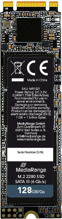 Actual product image MediaRange MR1021 - 128 GB - M.2 - 510 MB/s - 6 Gbit/s (128 GB, M.2 2280)