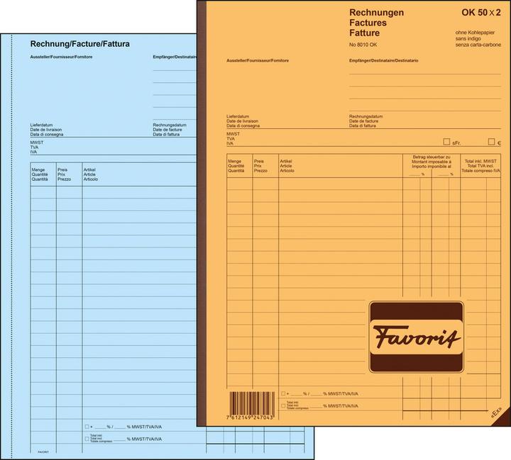 Image du produit Favorit Carnet de factures autocopiantes avec papier autocopiant (100 x)