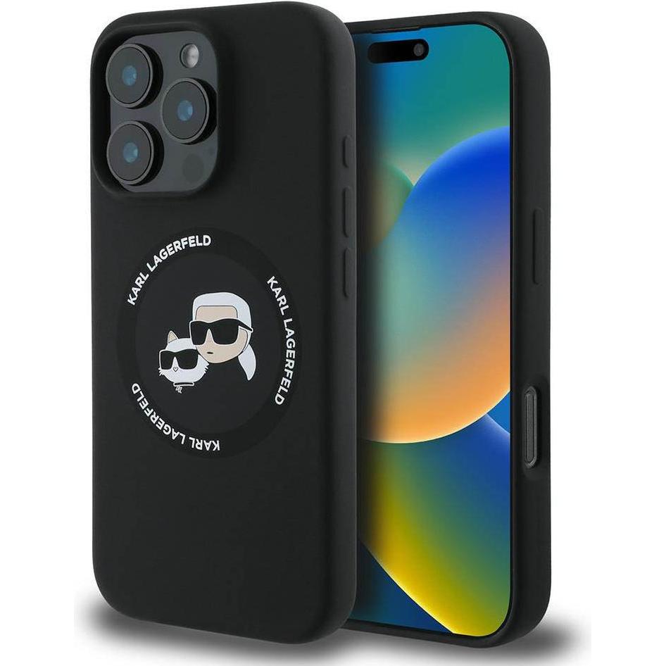 Karl Lagerfeld Liquid Silicone K&CH Heads MagSafe Case for iPhone 16 Pro Black (Apple iPhone 16 Pro), Smartphone Hülle, ...