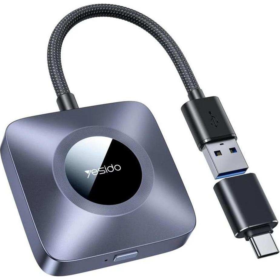 Yesido Wireless CarPlay with USB-A/USB-C Adapter, Adattatore per auto, Grigio