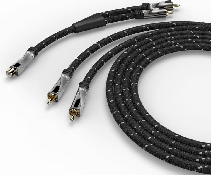 Immagine prodotto Avinity Cavo per subwoofer + adattatore Cinch-Kup. - 2 Cinch-St., tessuto, placcato oro, 8 m (8 m, Cinch)