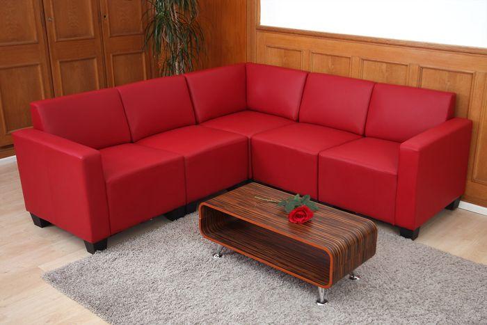 Actual product image Mendler Modular Sofa-System Couch-Garnitur Lyon 5, Kunstleder, rot (Corner sofa)