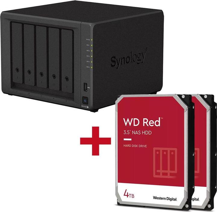 Produktbild Synology DiskStation DS1522+ 5 Einschübe NAS-Server Leergehäuse + 2x WD Red SATA 3.5"" HDD 4TB Festp (2 x 4 TB, WD Red)