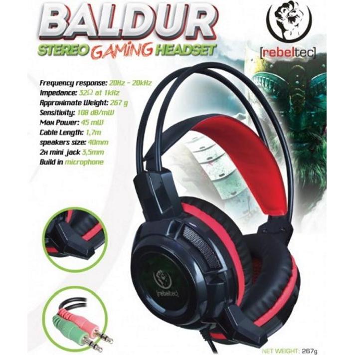 Thumbnail - Rebeltec wired headphones Baldur for gamers 2x3.5m (Kabelgebunden), Kopfhörer, Rot, Schwarz