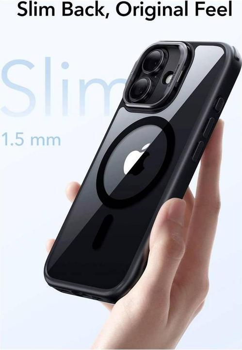 Actual product image ESR Classic Hybrid Magnetic Case (Camera Control, Stash Stand), for iPhone 17, Clear Black (Apple iPhone 17)