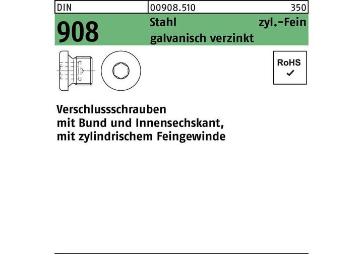 Productafbeelding Schroefplug DIN 908 kraag/binnenzeskant M14x1,5 staal galv.verzinkt 50st. (50 Schroeven per stuk)