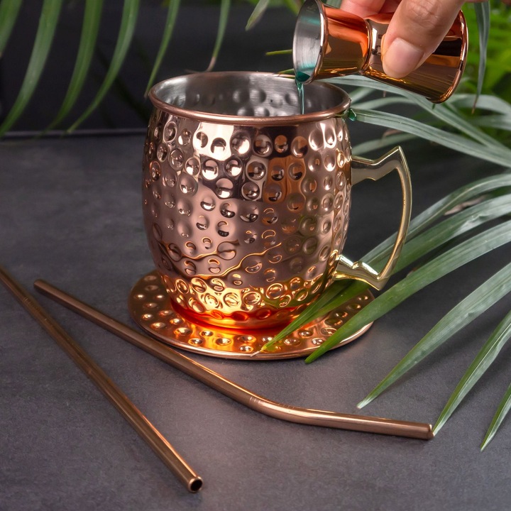 Produktbild Intirilife Moscow Mule Becher Set inkl. Untersetzer Strohhalm (4.50 dl, 9 x, Moscow Mule Becher)
