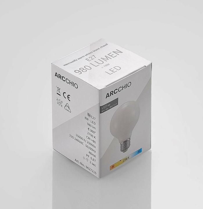 Actual product image Arcchio LED lamp E27 8W G80 2,700K dimmable, opal (E27, 980 lm, 1 x)