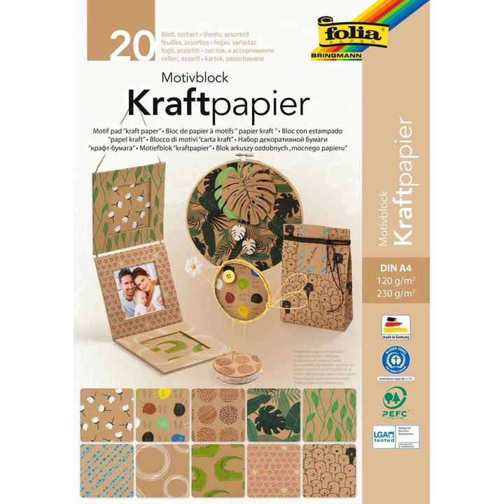 Image du produit Folia Bloc de motifs en papier kraft (230 g/m², 1x)