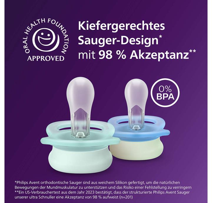 Productafbeelding Philips Avent Pacifier SCF075/18 ultra start für die Nacht (2 x, tot 2 M., Vanaf de geboorte)
