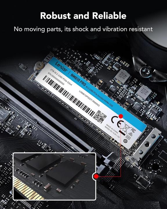 Actual product image Lexar M.2 2280 PCIe Gen3x4 NVMe 1.4 Internal SSD with 3300 MB/s Read and 2600 MB/s Write Speeds (2000 GB, M.2 2280)