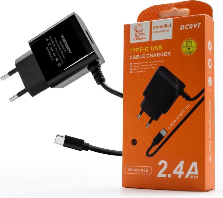 DENMEN SCHWARZES USB-WANDLADEGERÄT + TYP-C-KABEL DC09T-W 2,4 A