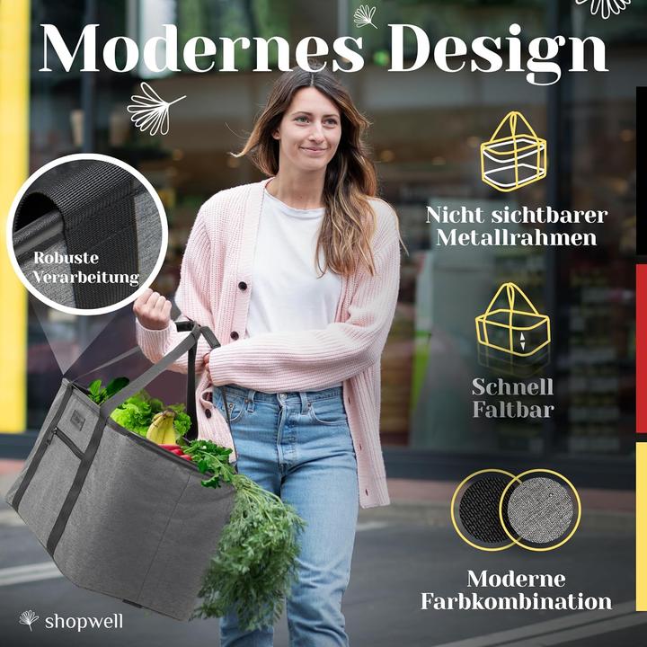 Actual product image Shopwell Faltbarer Einkaufskorb mit PU-Ledergriff (30L)