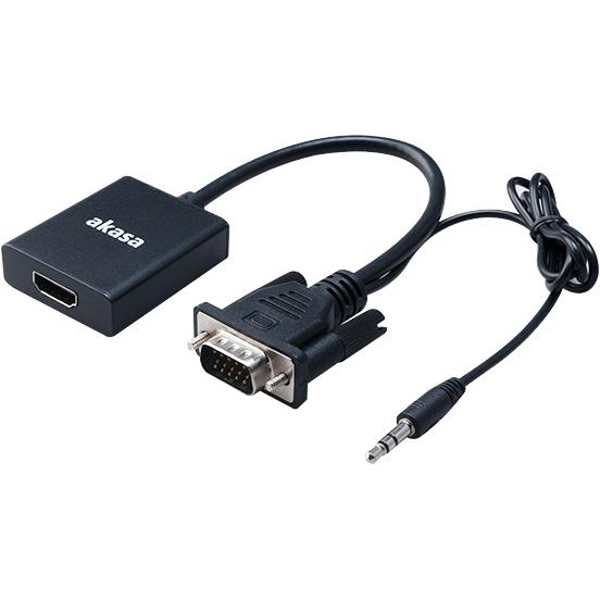 Akasa AK-CBHD23-20BK Videokabel-Adapter HDMI Typ A (Standard) VGA (D-Sub) + + USB Type-A (HDMI), Video Kabel